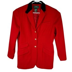 Vintage Lauren Ralph Lauren Red Wool Blend Equestrian Style Blazer Size 12 Women